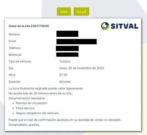 SITVAL comprobante de cita