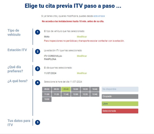 formulario cita ITV Revisiones de Navarra