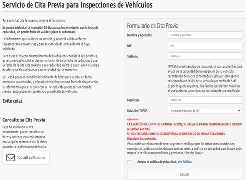 servicio de cita previa ITEVASA